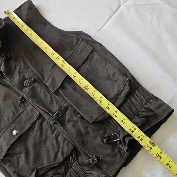 Liz Claiborne Vintage Brown Cotton Utility Cargo Vest Buckle Zip Small RN 52002 - Picture 8 of 9